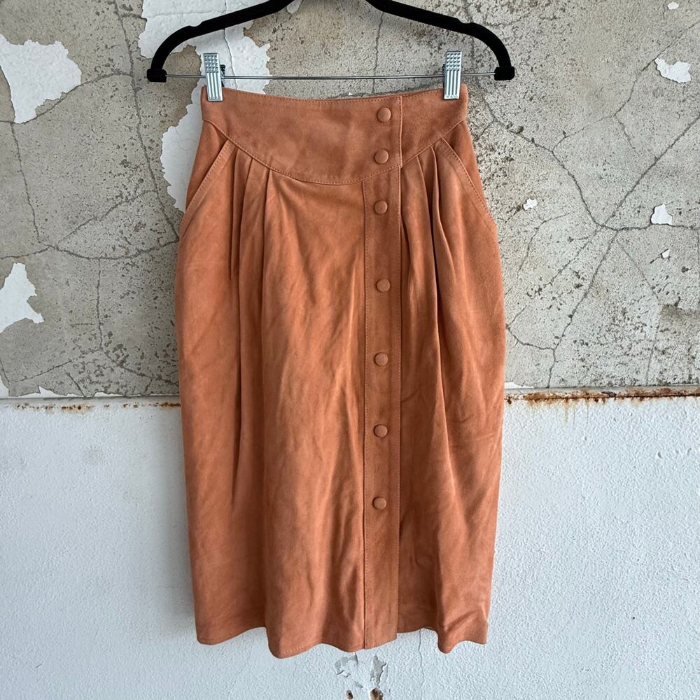 Vintage Suede Skirt Midi‎ Button Front Cedrics Made In Italy Designer Luxury NWT
